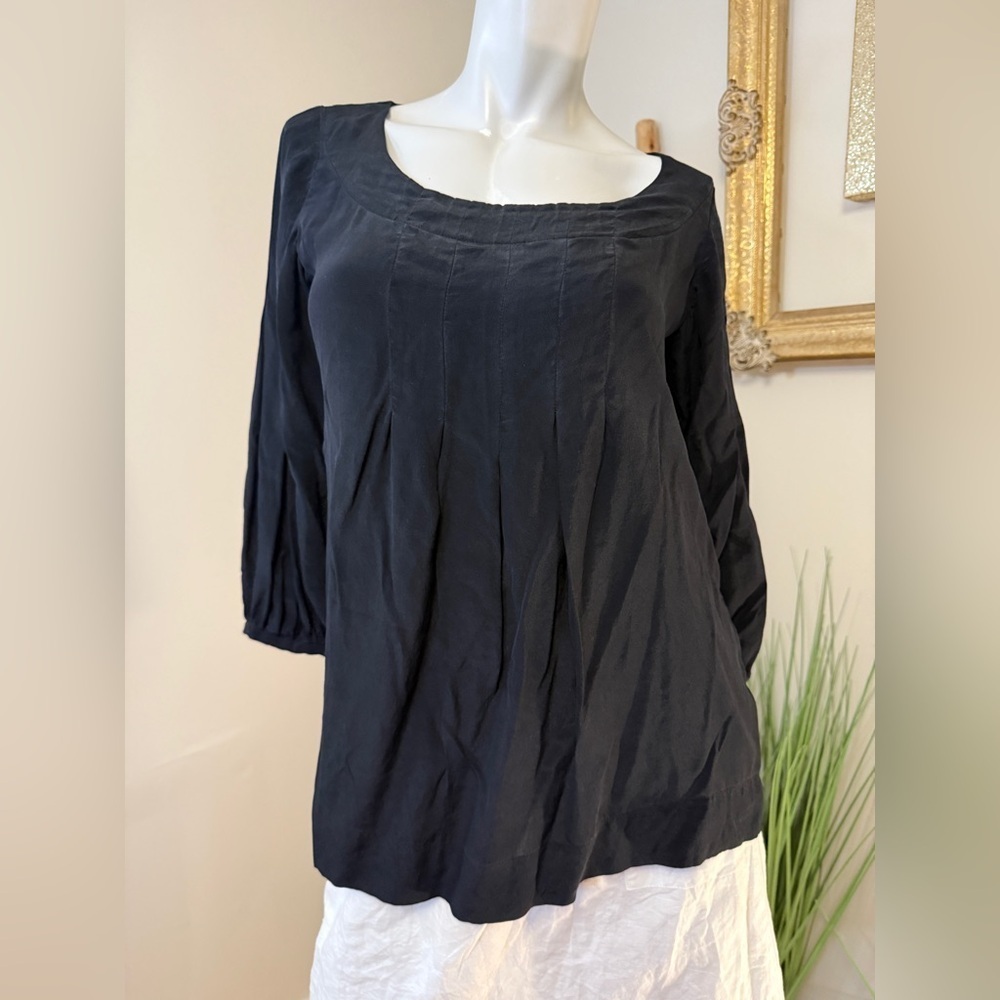 Banana Republic Black Silk Tunic Sheet Back Balloon Sleeves XS
